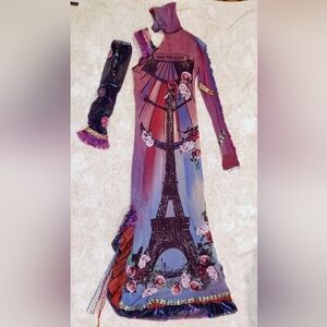 Save The Queen OOAK Mesh Maxi Dress Art To Wear High Neck Detached Sleeve Sz M